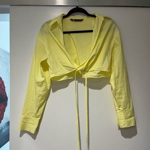 ZARA yellow crop top collard shirt